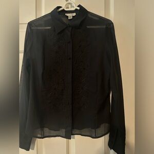 Black Sheer blouse size 10 with embroidery (flowers). Talbots